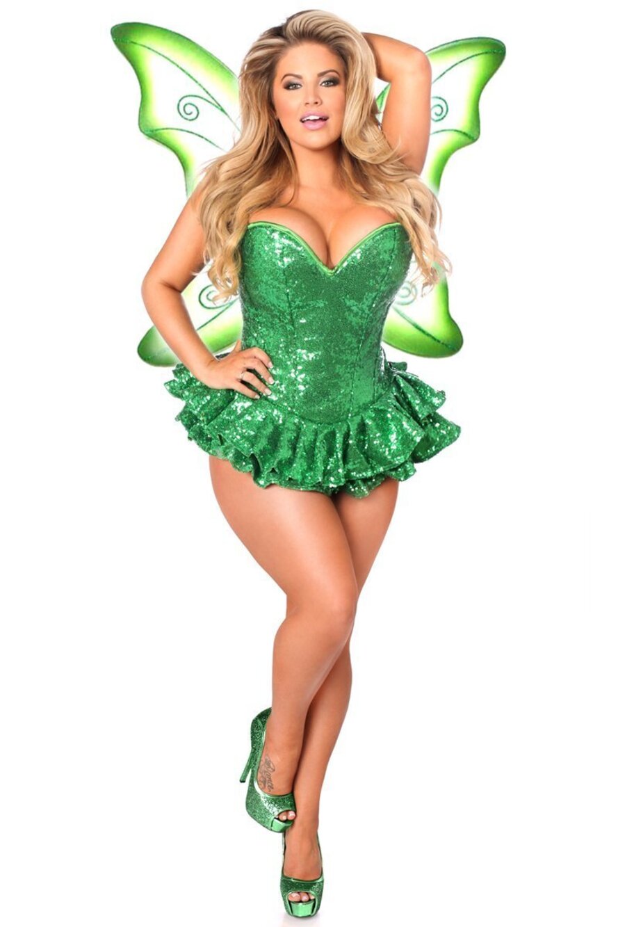 7672 Top Drawer Premium Sequin Green Fairy Corset Dress Costume XLarge